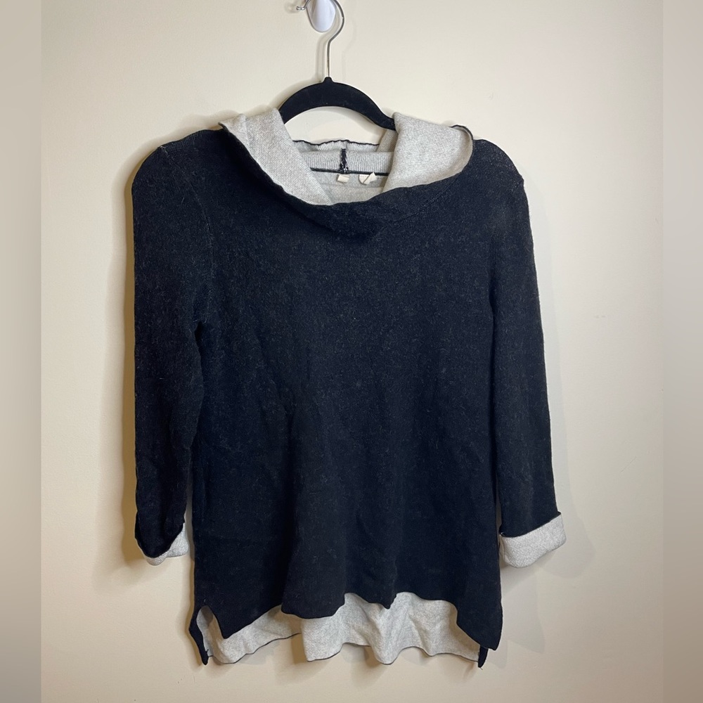 Anthropologie Moth Alpaca Blend Black and Cream Turtleneck Sweater Winter